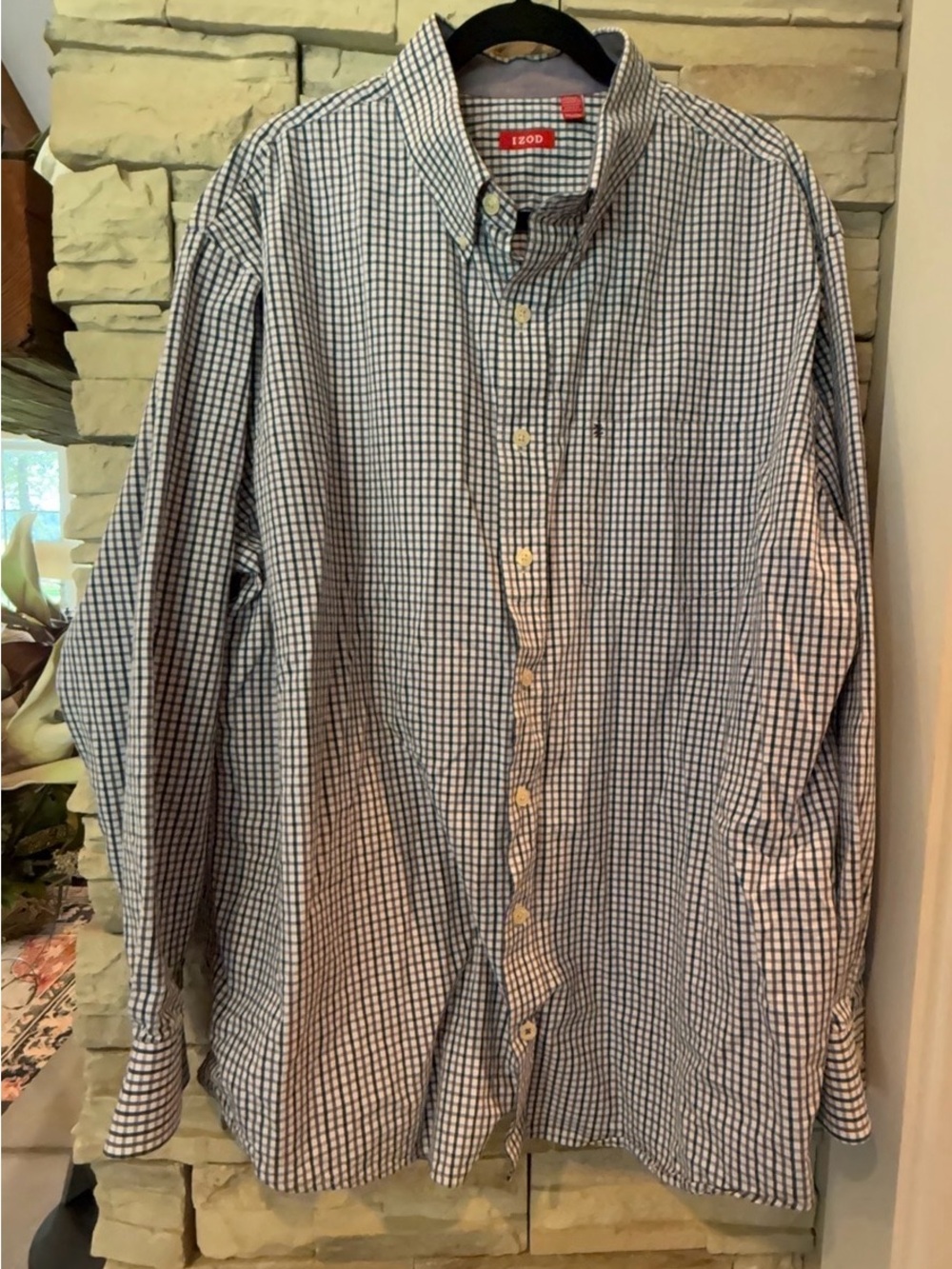IZOD Men’s Blue Purple Check Long Sleeve Button-Up Shirt 2XL Cotton
